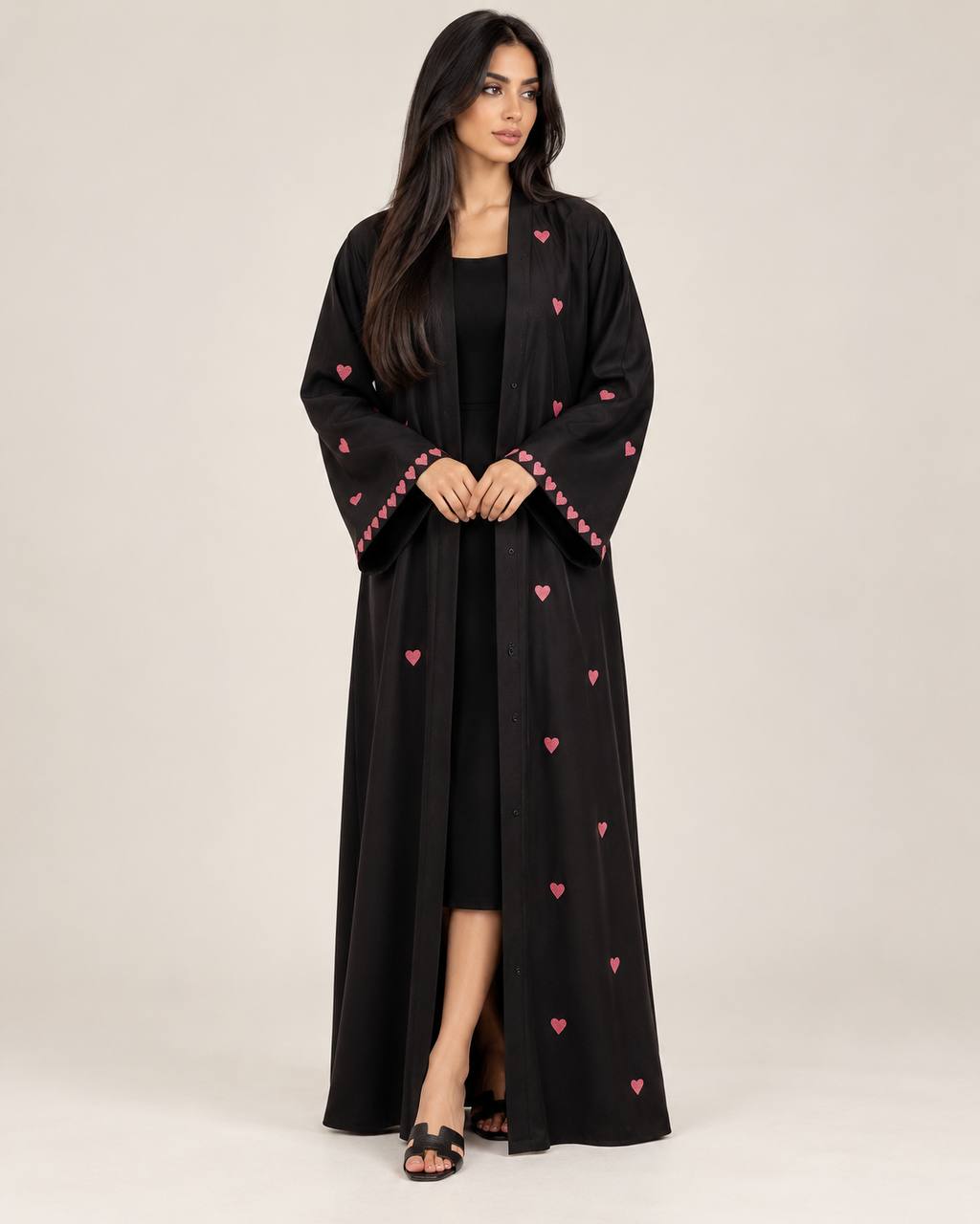 IMAGE 1405-08-09 11:46:28 Heart Embroidered Abaya – Comfortable Black Open Abaya Dubai - Image 1